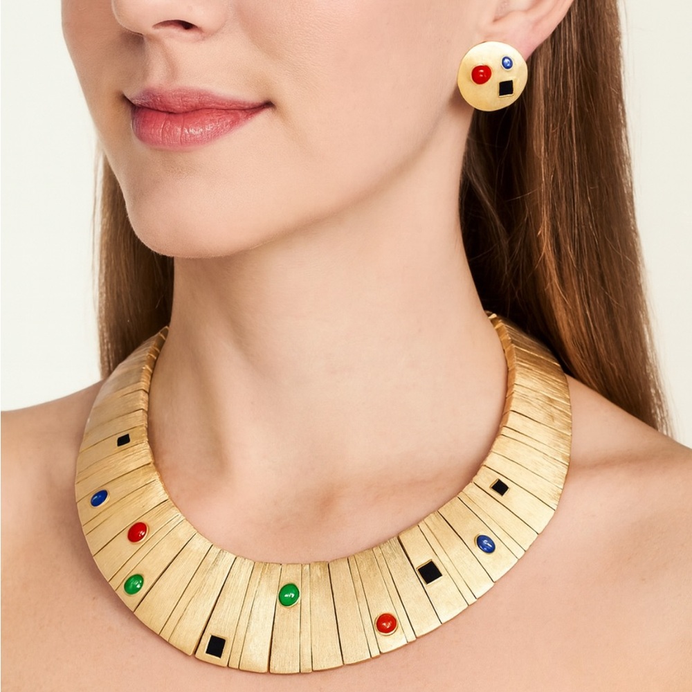 Les Bernard Runway Couture Vintage 1980’s  Necklace/Earrings Set /Original Case - Picture 13 of 13